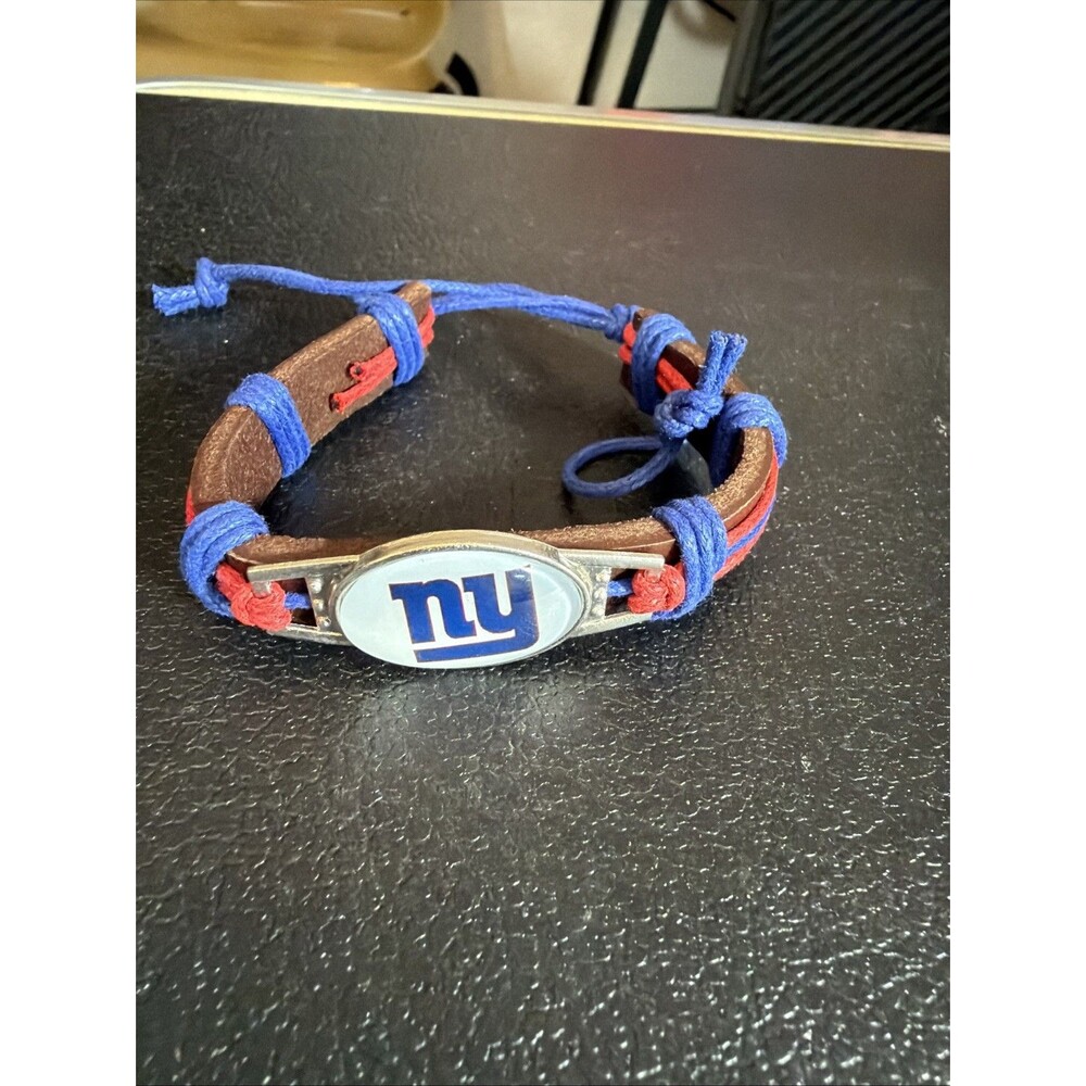 New York Giants NFL Leather Cord Bracelet Blue Red Adjustable Fan Jewelry